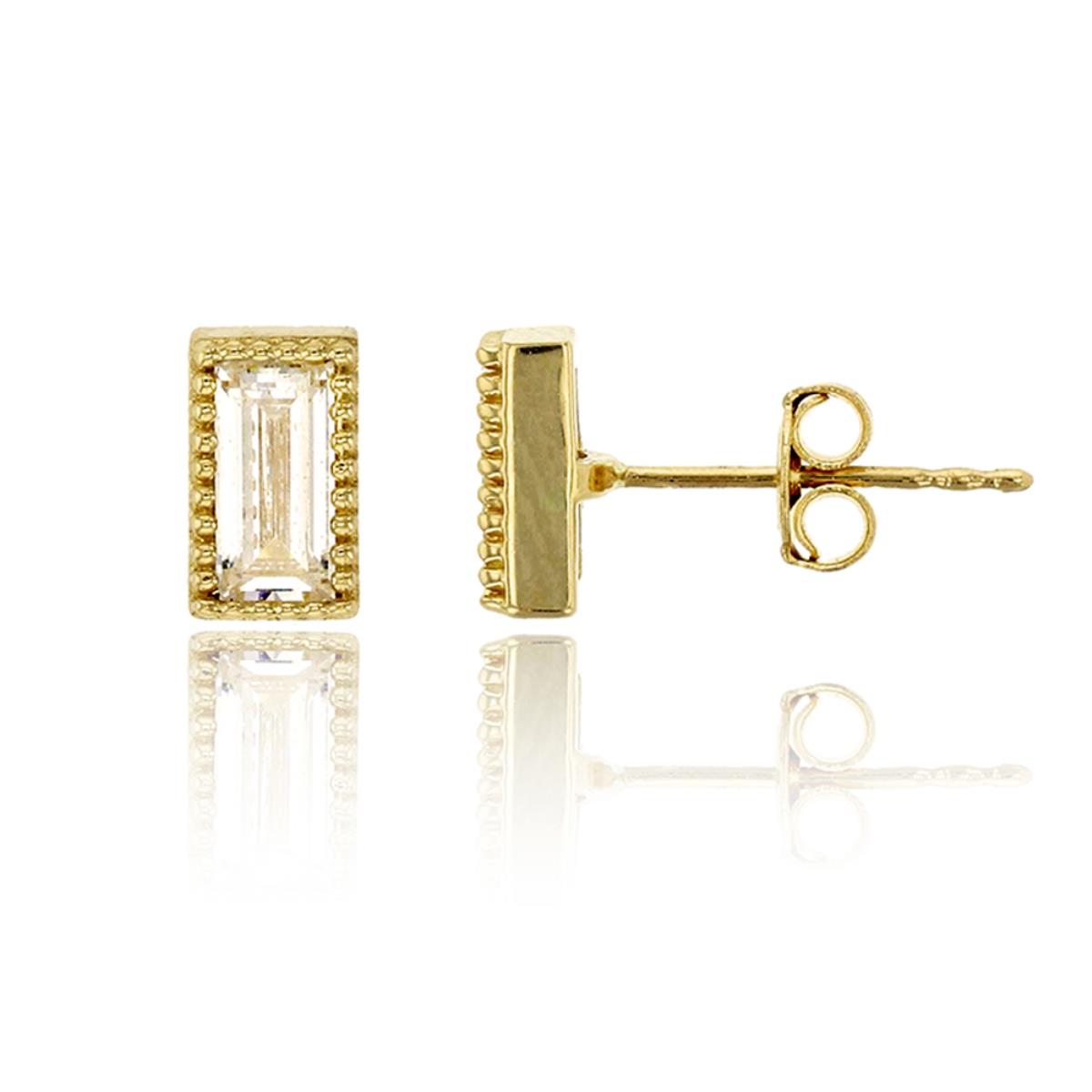 14K Yellow Gold Baguette Cut Stud Earring