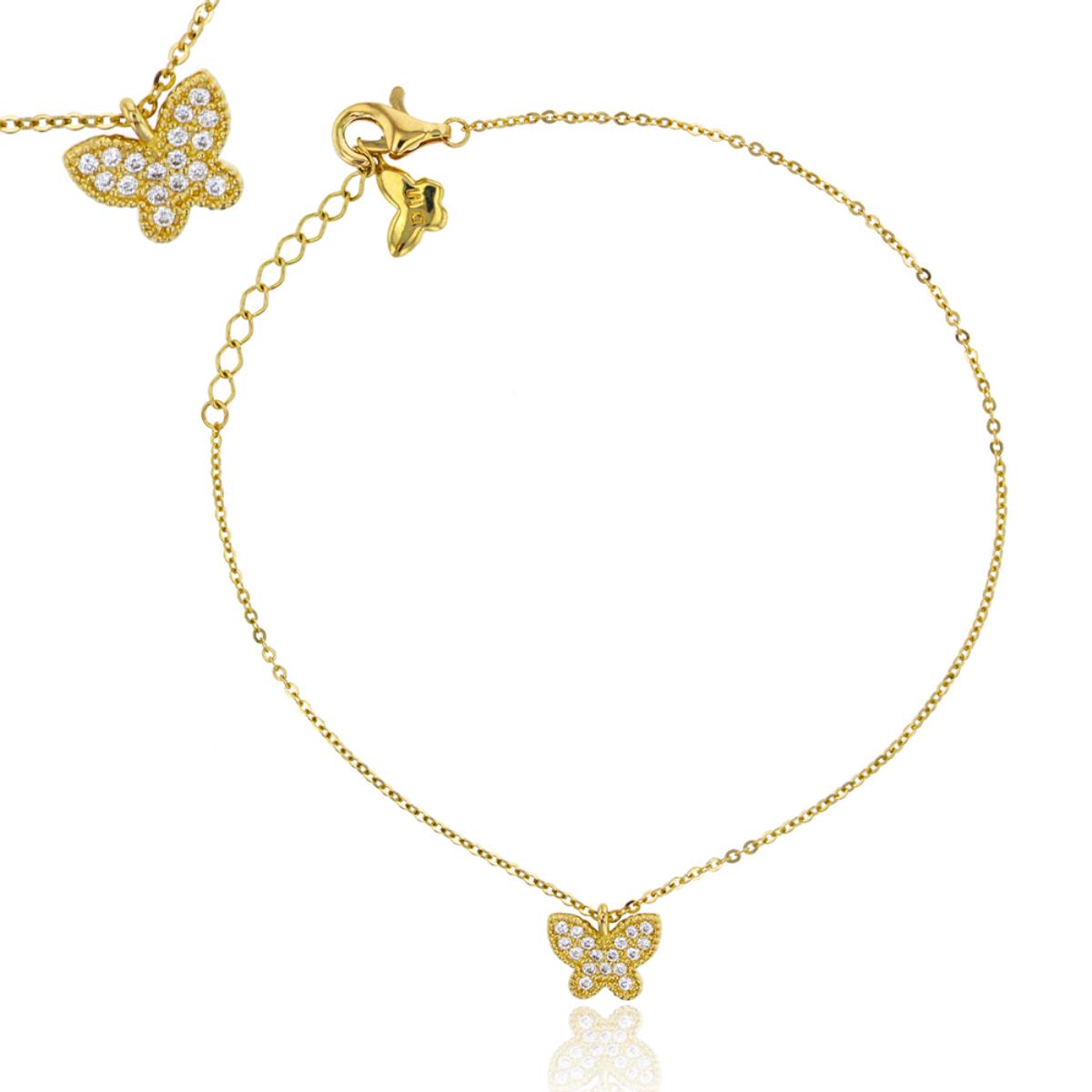 14K Yellow Gold Micropave Butterfly 6+2'' Fashion Bracelet