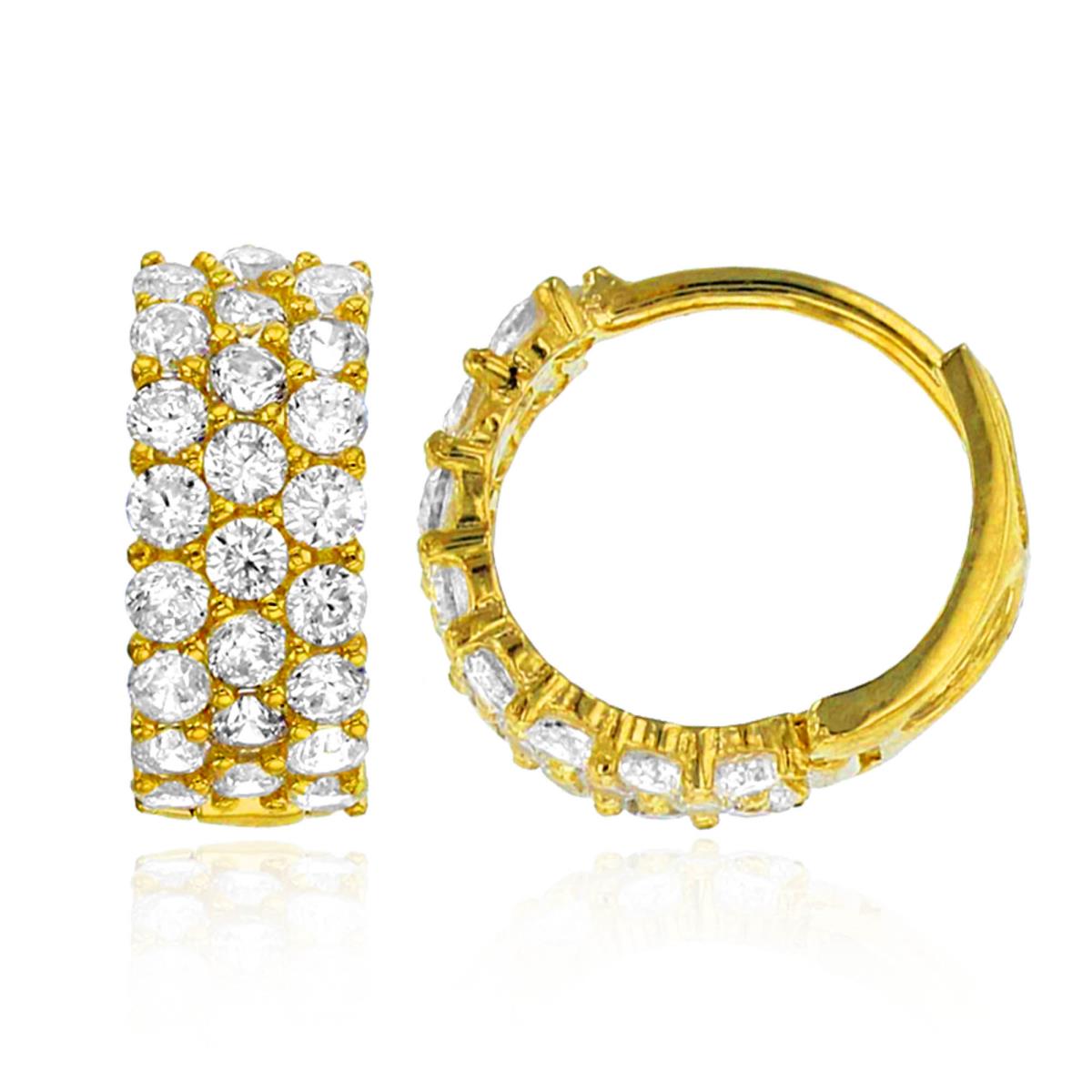 14K Yellow Gold Pave Round CZ 12X5mm Hoop Earring