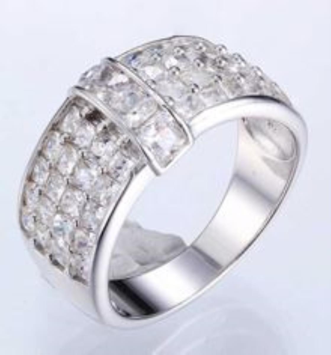 Sterling Silver Rhodium Micropave Loop Cuff Fashion Ring