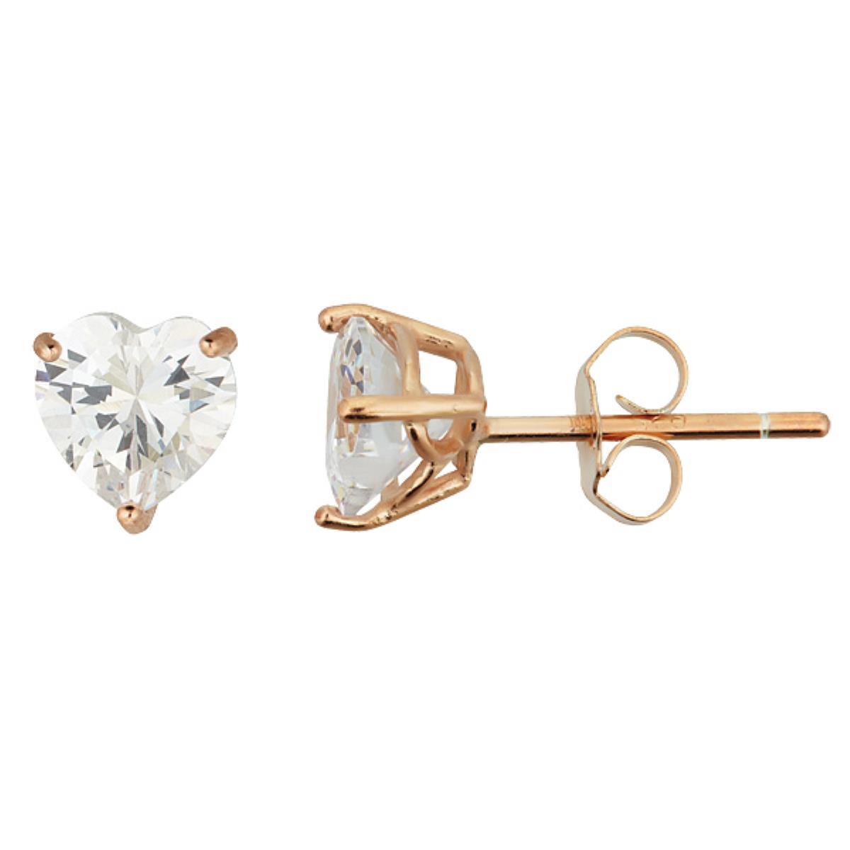 Platinum Plated Brass Rose 6.00mm AAA Heart Solitaire Stud Earring