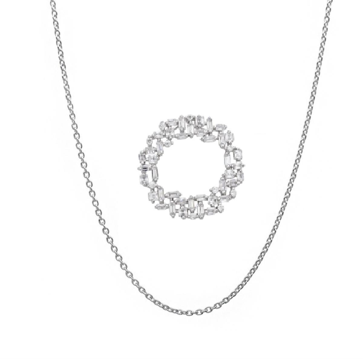 Sterling Silver Rhodium 28x28mm Multi Stone Circle Pendant Necklace