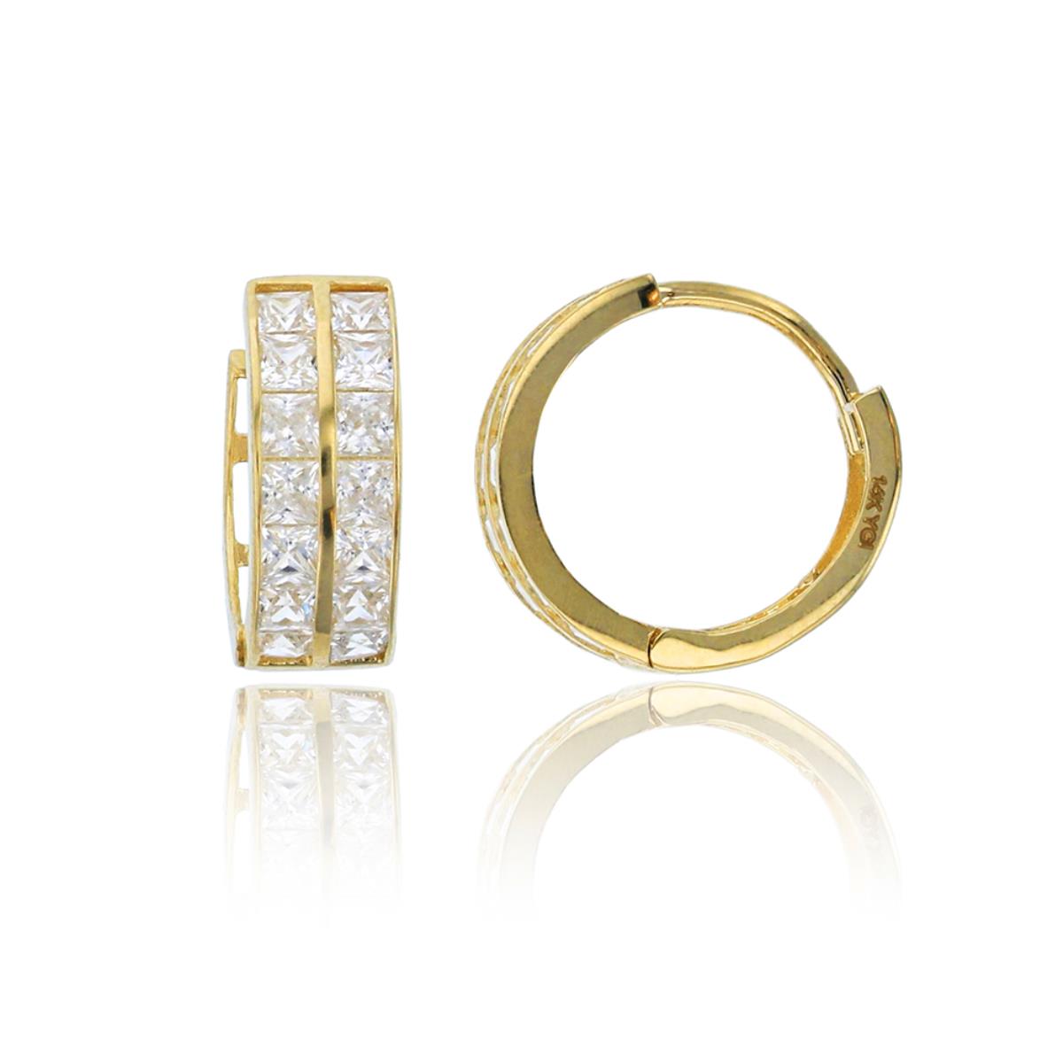 14K Yellow Gold Pave Round CZ Hoop Earring