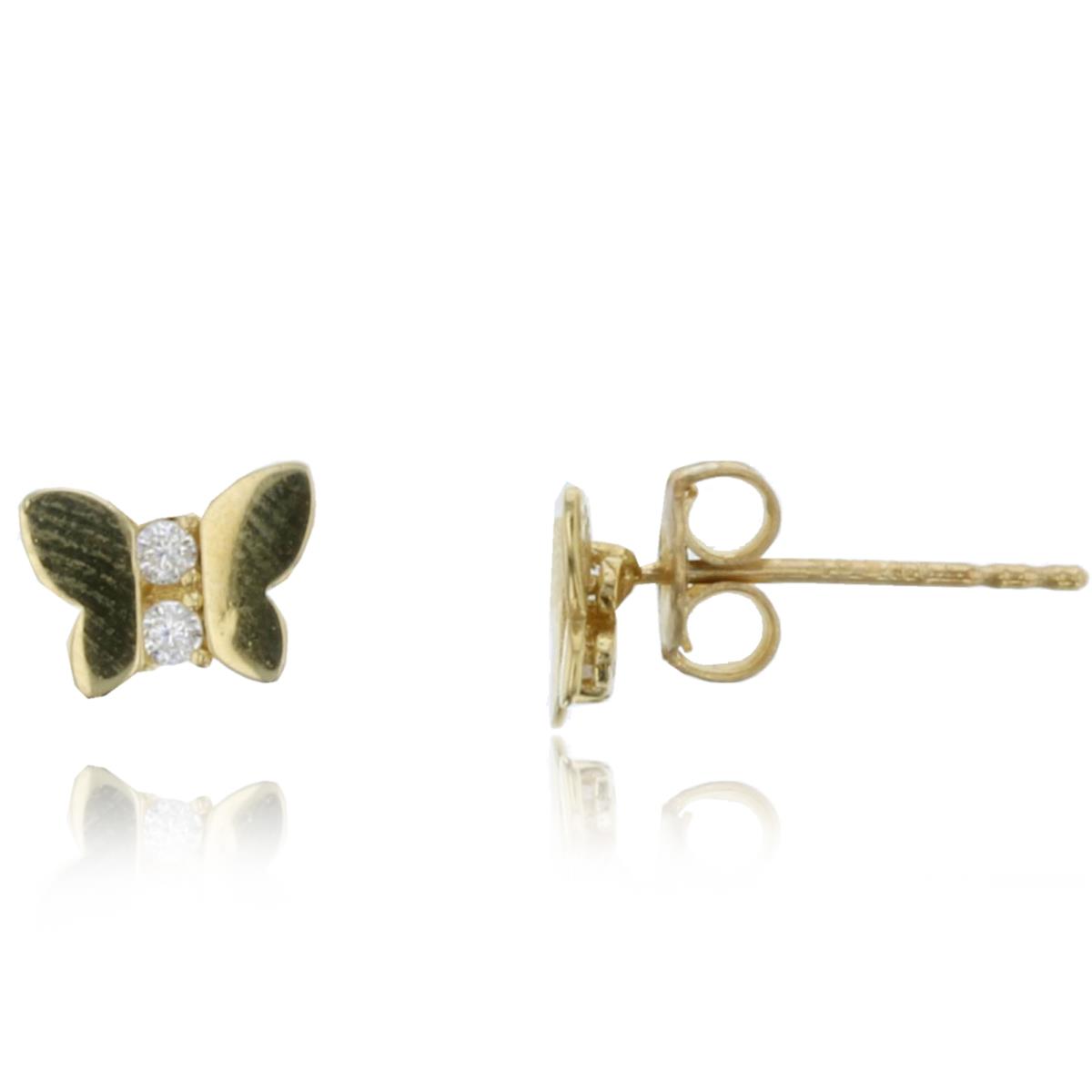 14K Yellow Gold Pave Butterfly Stud Earring