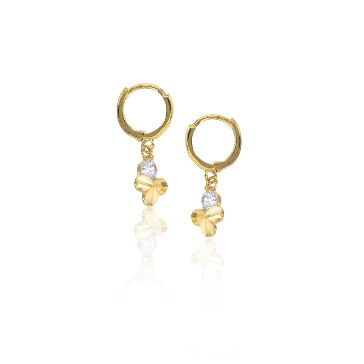 14K Yellow Gold 20x6mm Pave Clover Dangling Earring