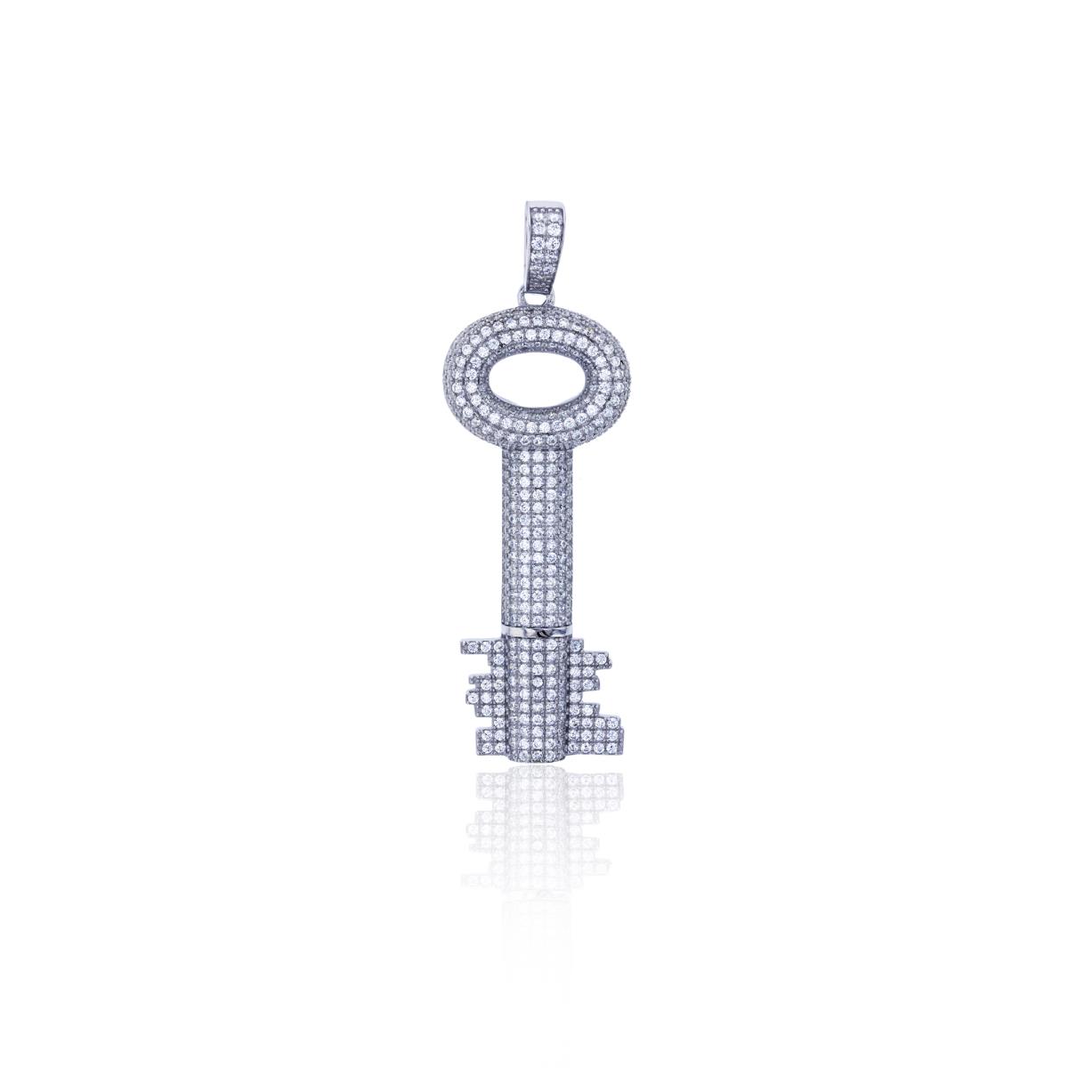 Sterling Silver Rhodium Micropave Key Pendant