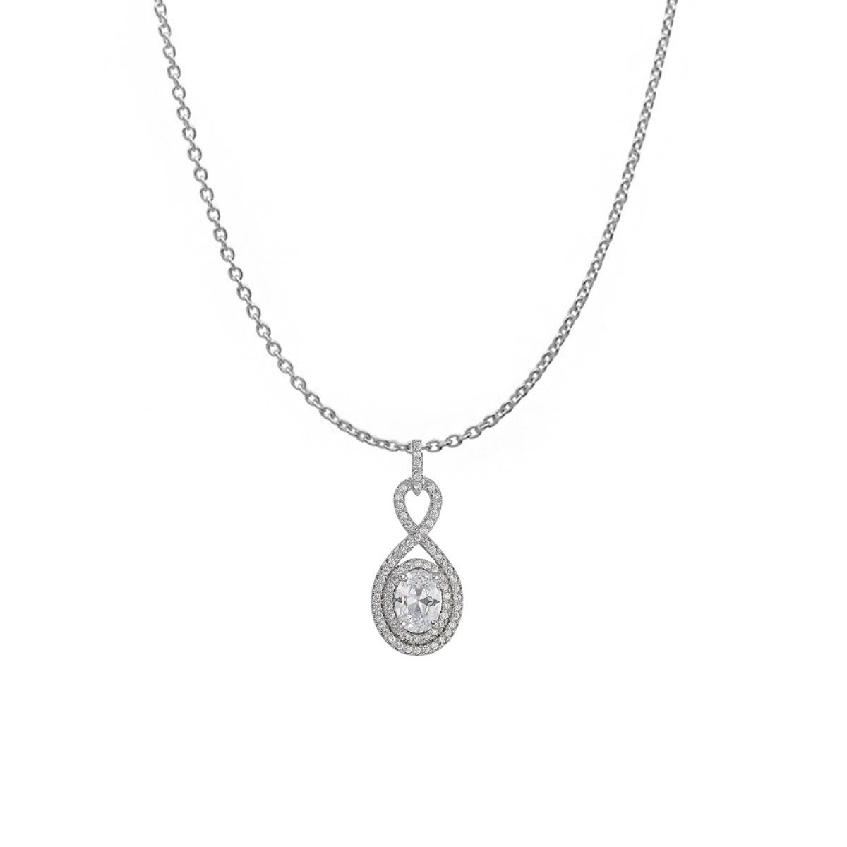 Sterling Silver Rhodium Micropave Infinity Oval Halo 18" DC Cable Chain Necklace