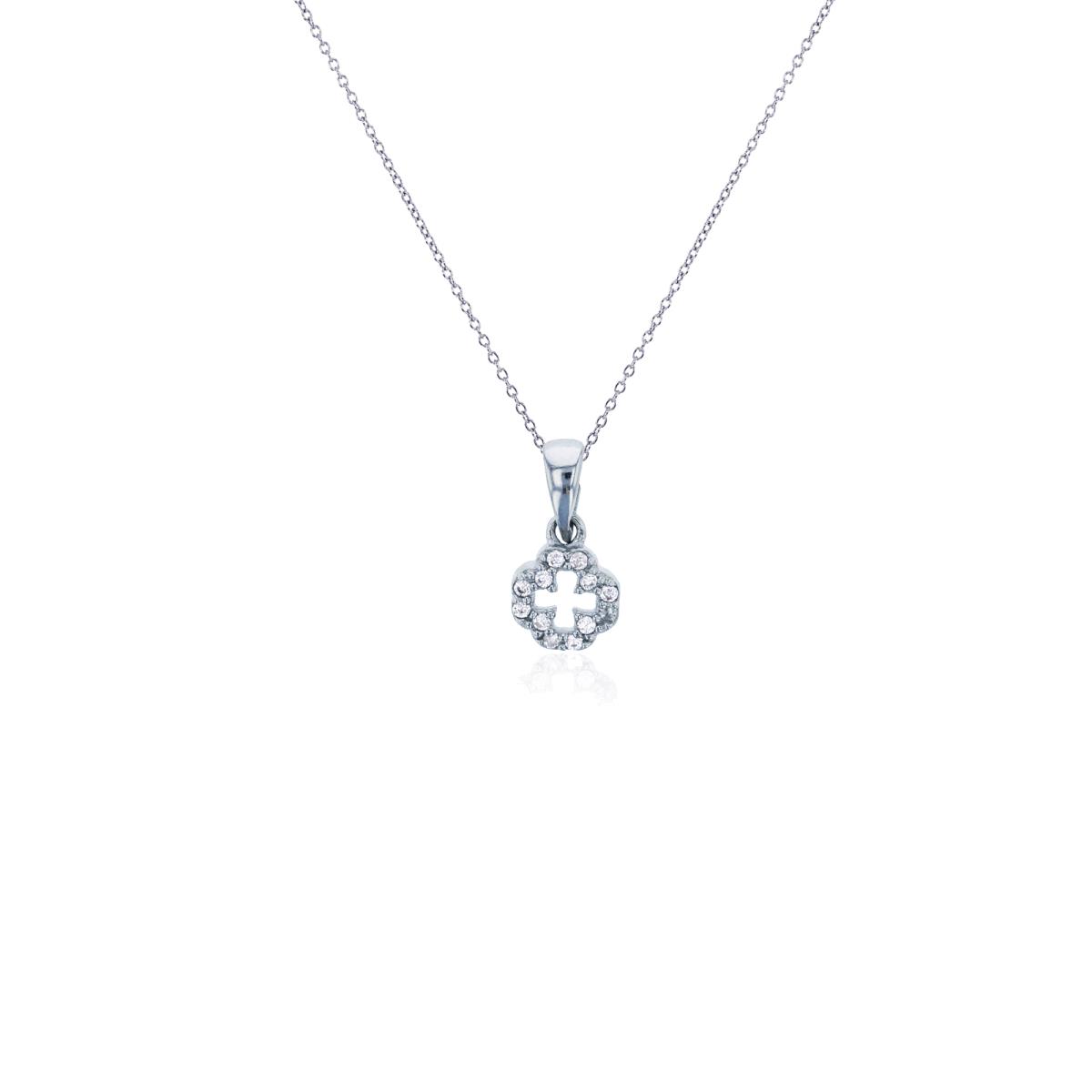 Sterling Silver Rhodium Micropave Open Cross Dangling Pendant