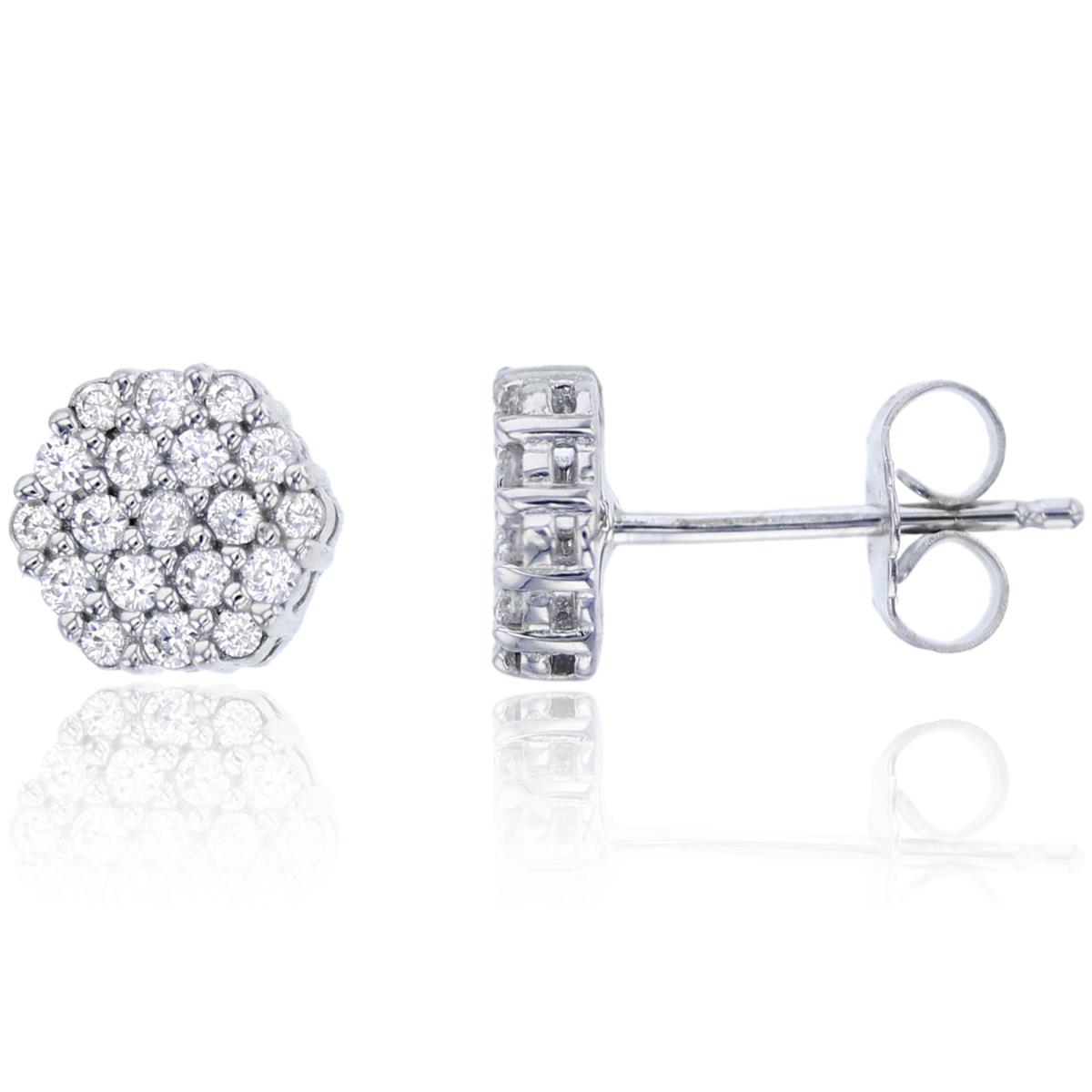 Sterling Silver Rhodium Micropave Round Cluster CZ Stud Earring