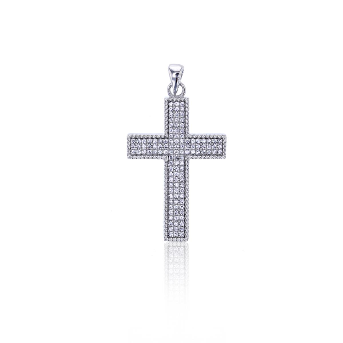 Sterling Silver Rhodium Pave Cross Dangling Pendant