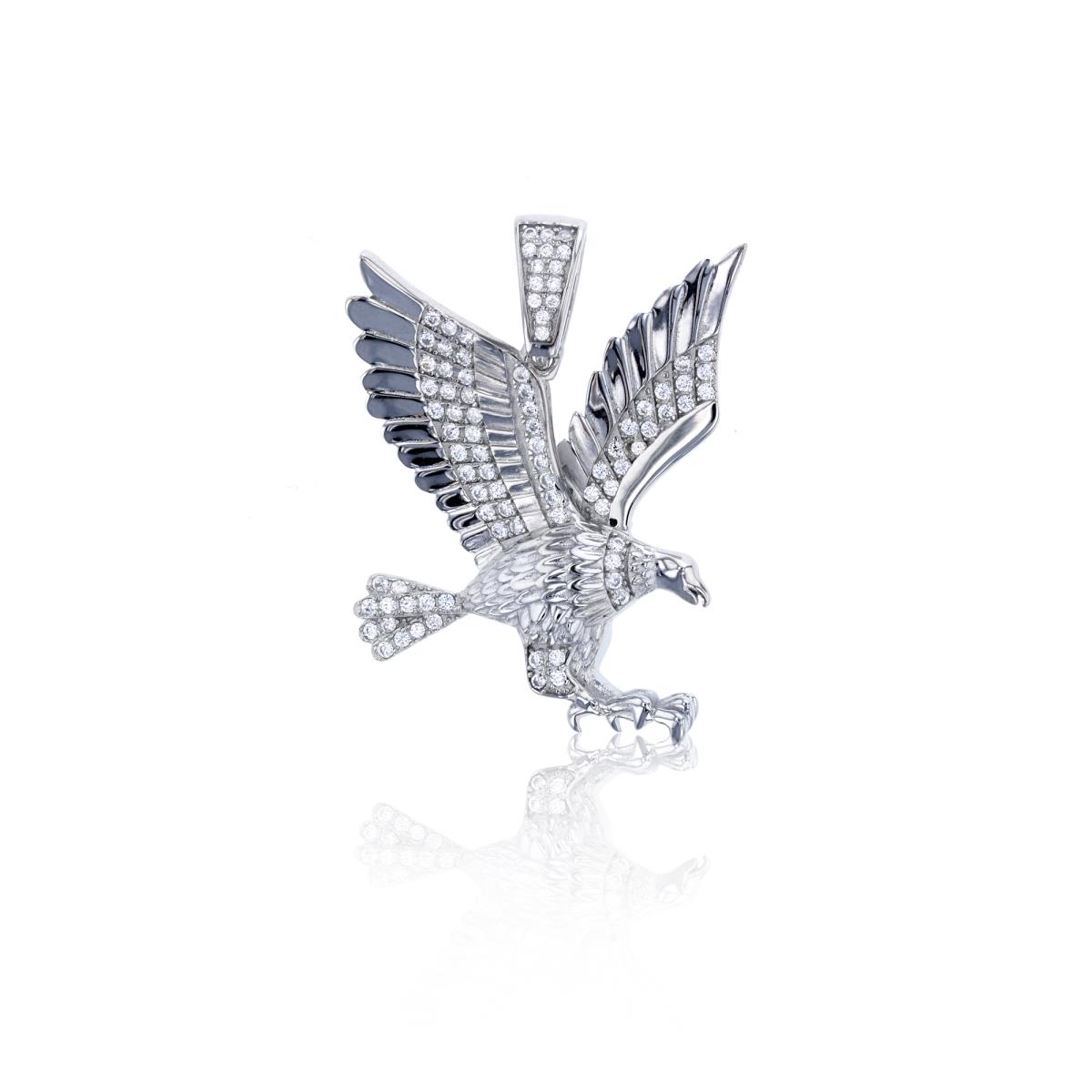Sterling Silver Rhodium Eagle In Flight Pave Dangling Pendant