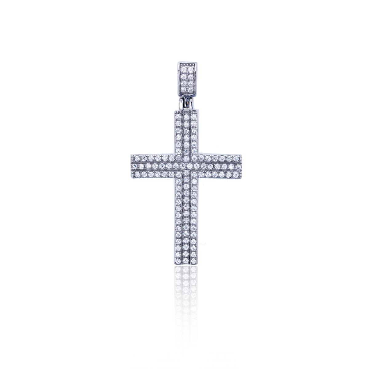 Sterling Silver Rhodium Micropave Cross Dangling Pendant
