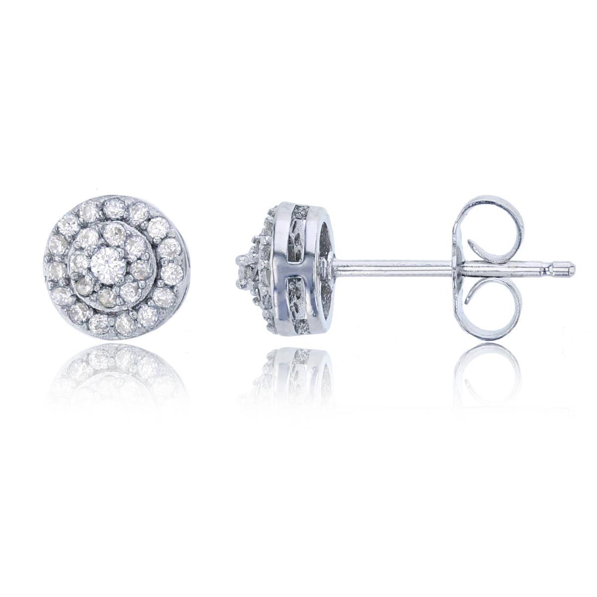 Sterling Silver Rhodium Halo Round CZ Stud Earring