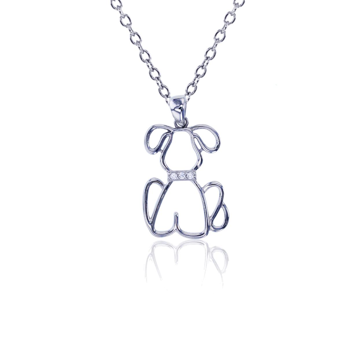 Sterling Silver Rhodium Pave Open Dog Dangling Pendant