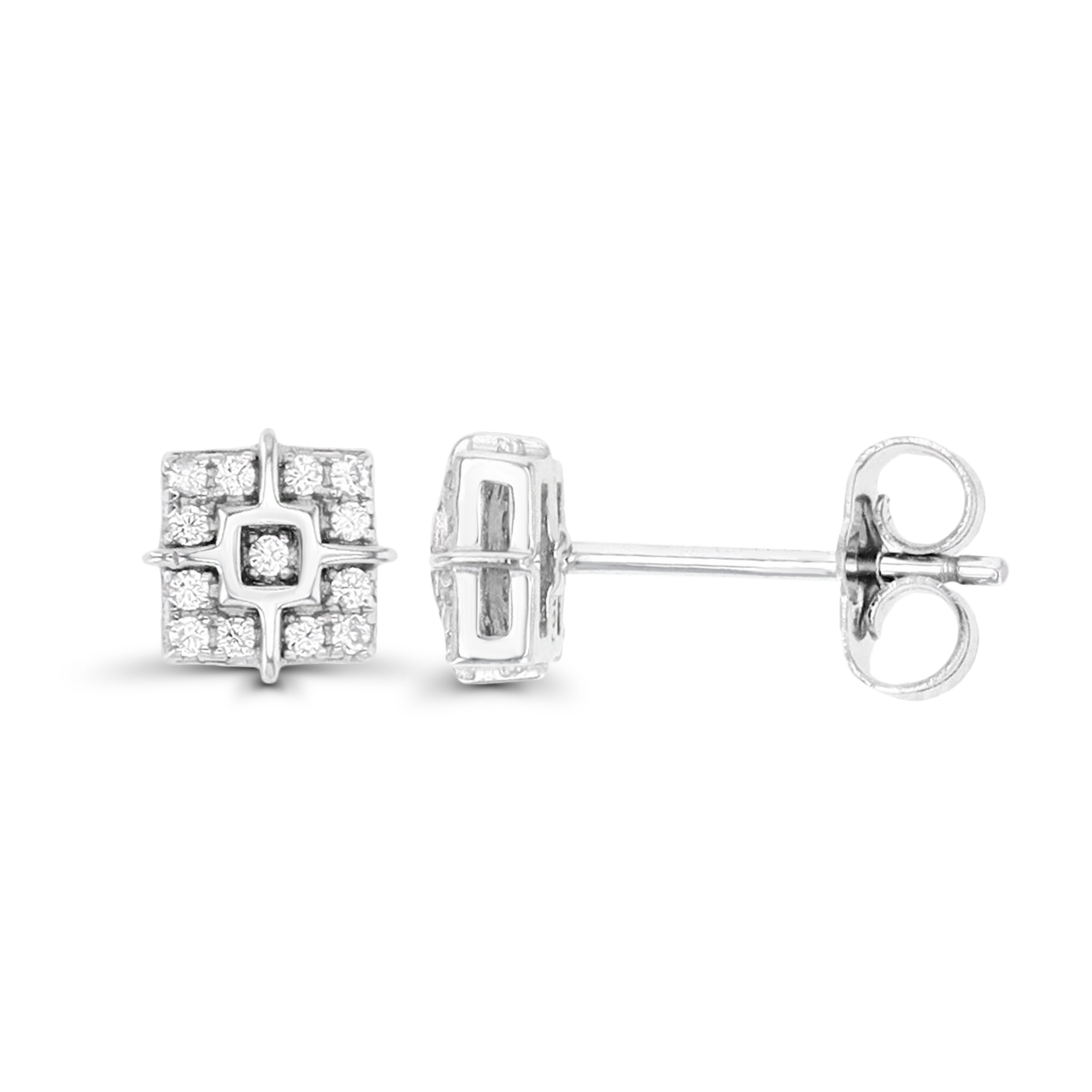 Sterling Silver Rhodium Pave Round CZ Stud Earring