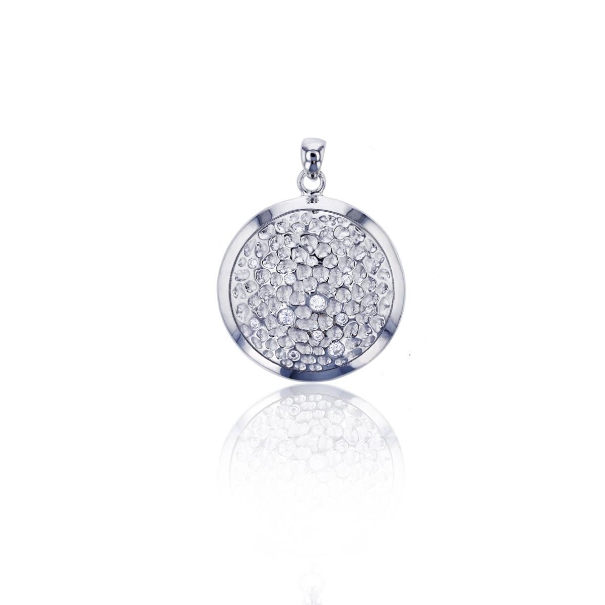 Sterling Silver Rhodium Dome Circle Rounded CZ Pendant
