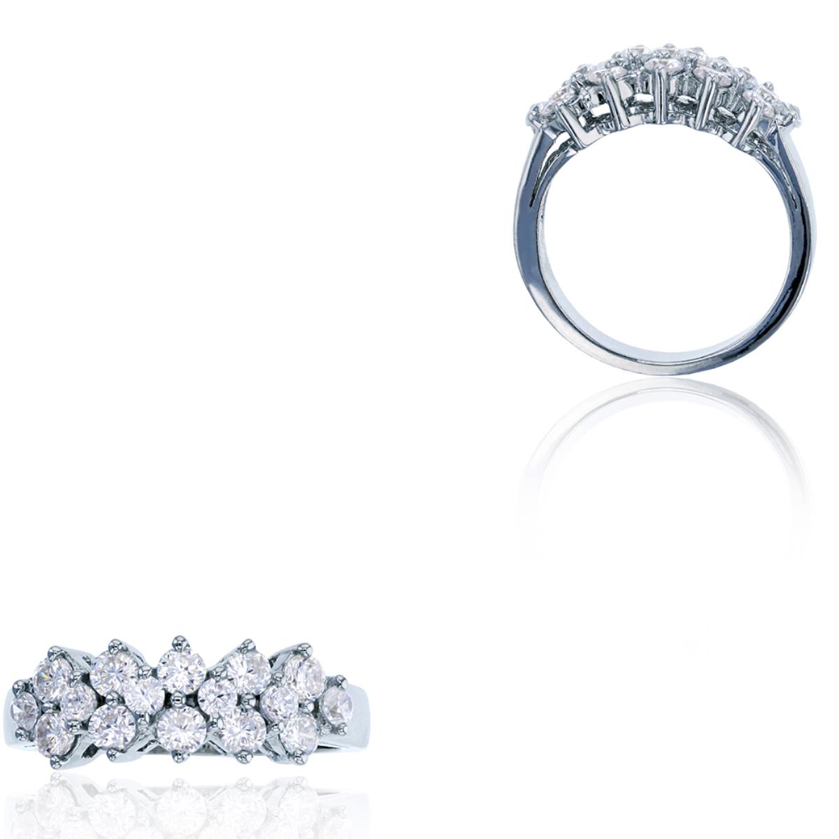 Sterling Silver Rhodium Round CZ Zig-Zag Anniversary Ring
