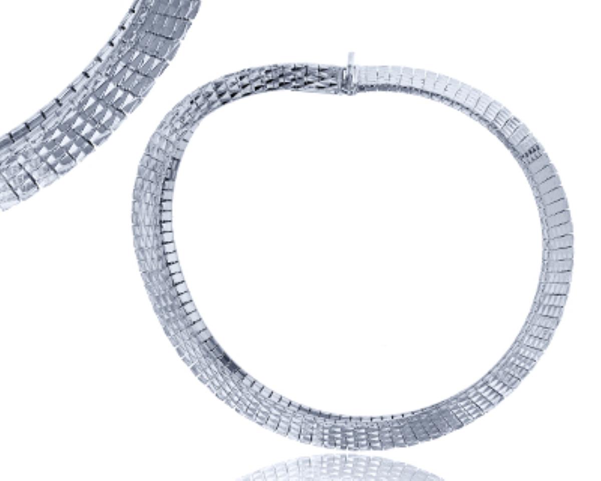 Sterling Silver Rhodium Diamond Cut 7.5'' Omega Bracelet
