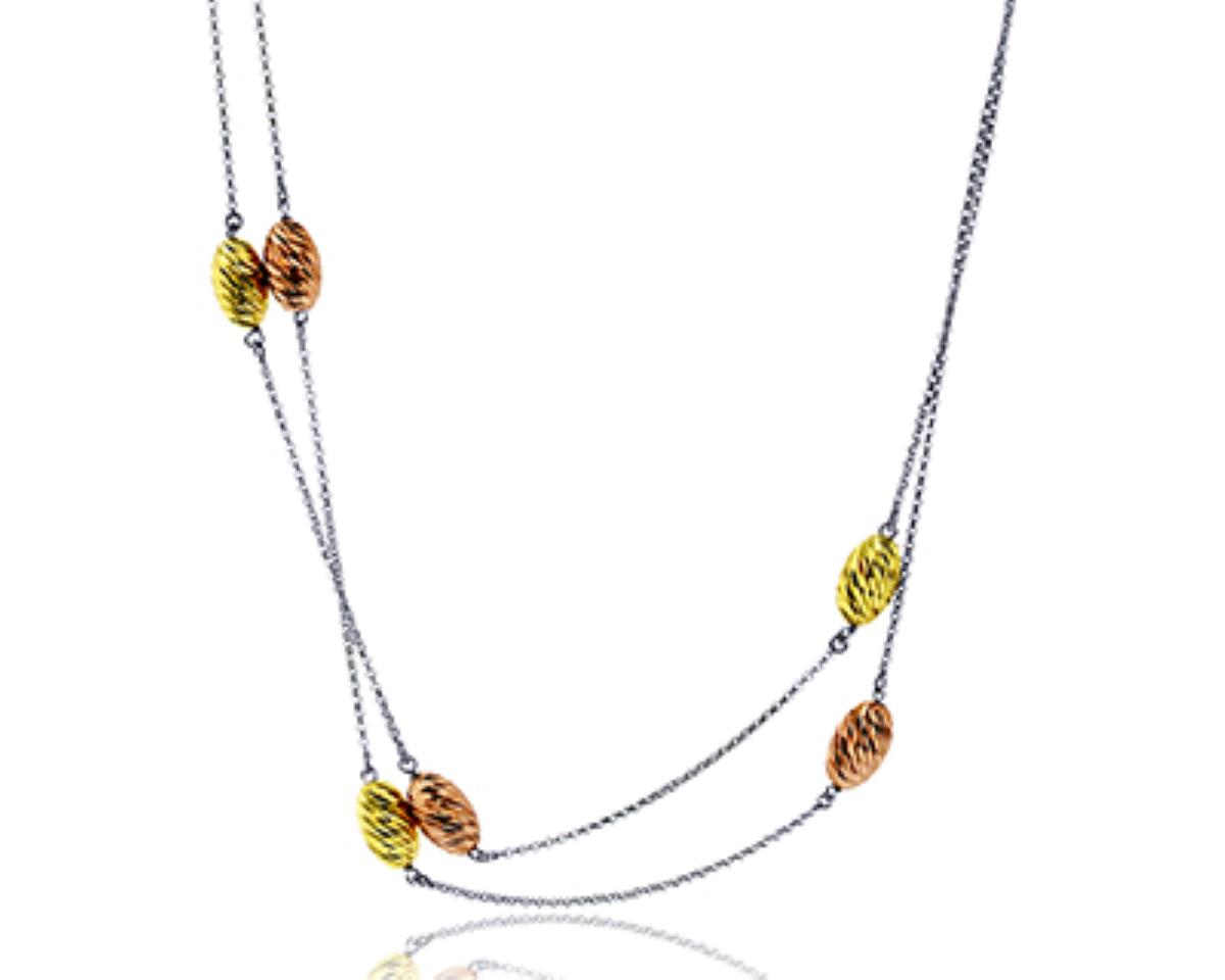 Sterling Silver Yellow&Rose Diamond Cut Beaded 42'' Necklace