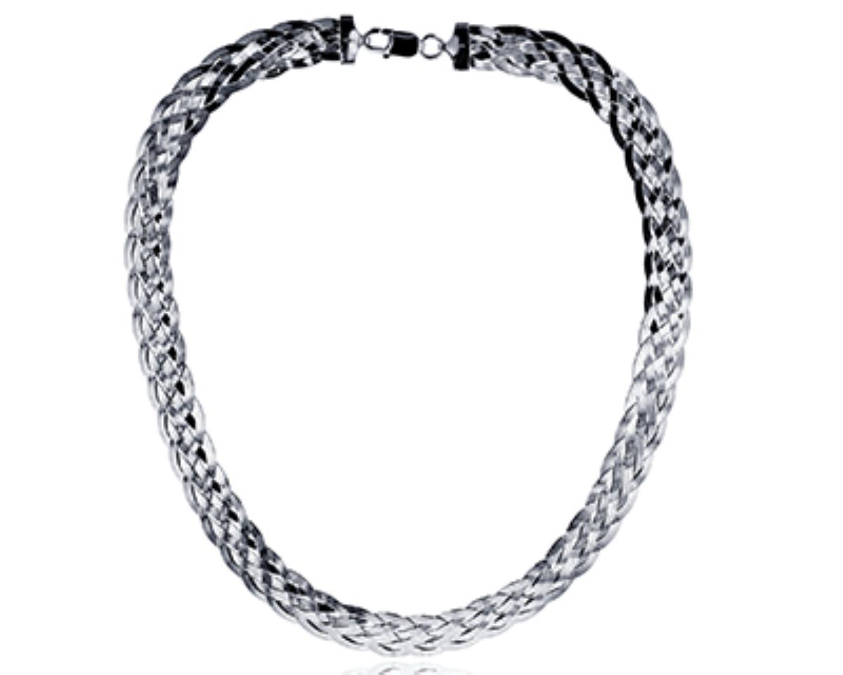 Sterling Silver Silver-Plated Braided Herringbone 18'' Necklace