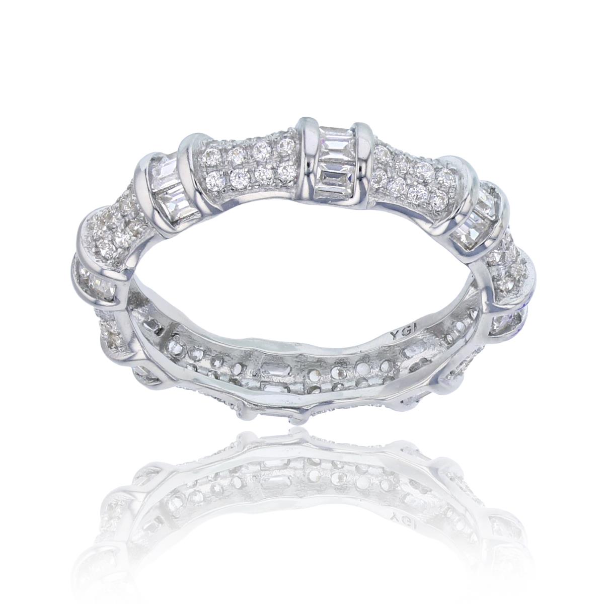 Sterling Silver Rhodium Micropave Bamboo Eternity Ring