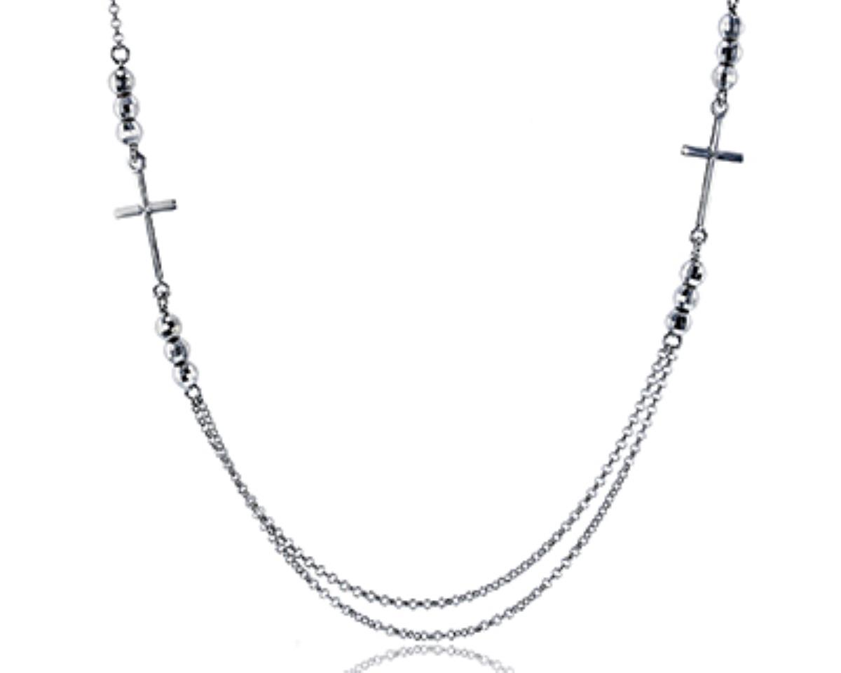 Sterling Silver Rhodium DC Cross 18" Rollo Necklace