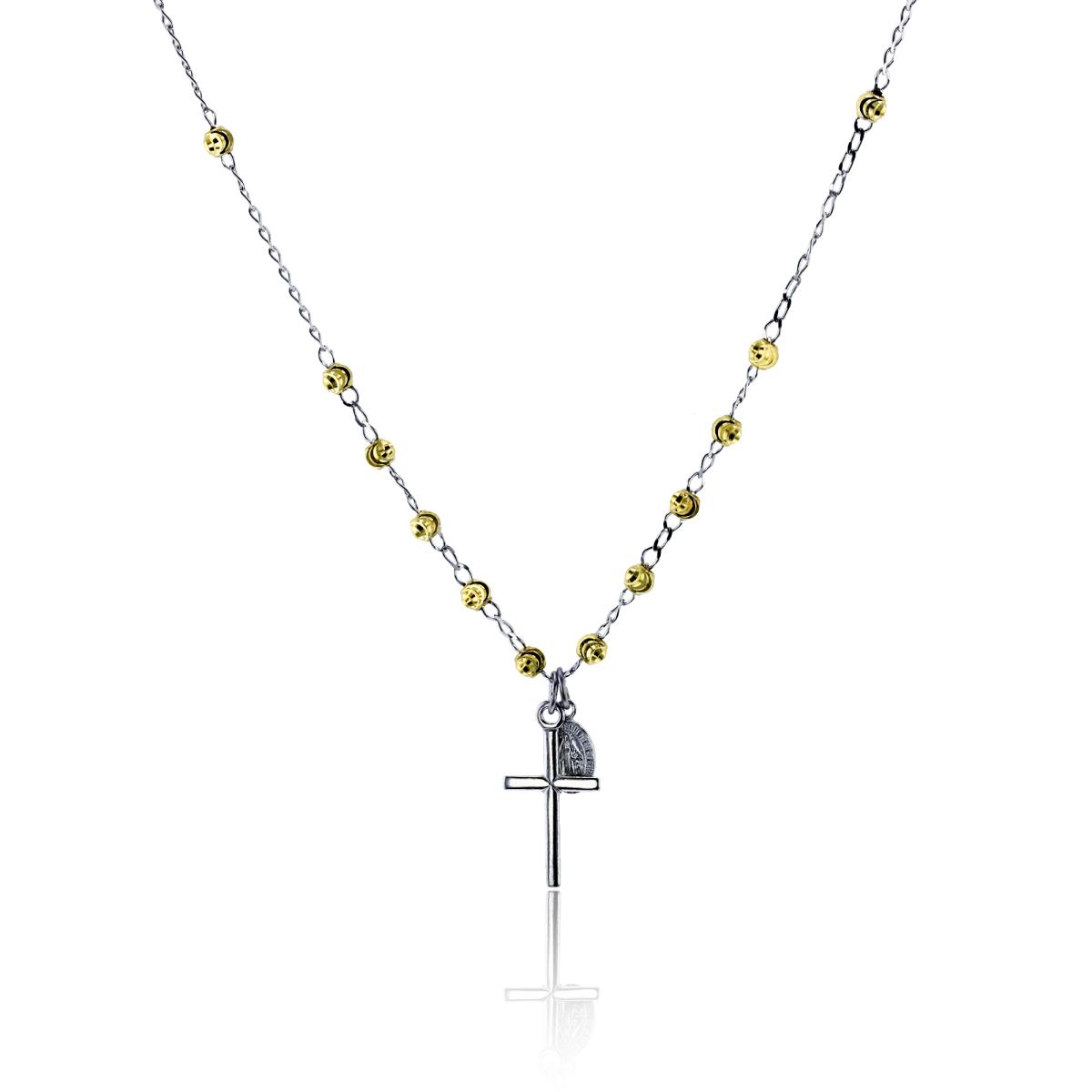Sterling Silver Two-Tone 10mm Virgin Mary Cross 18" Necklace