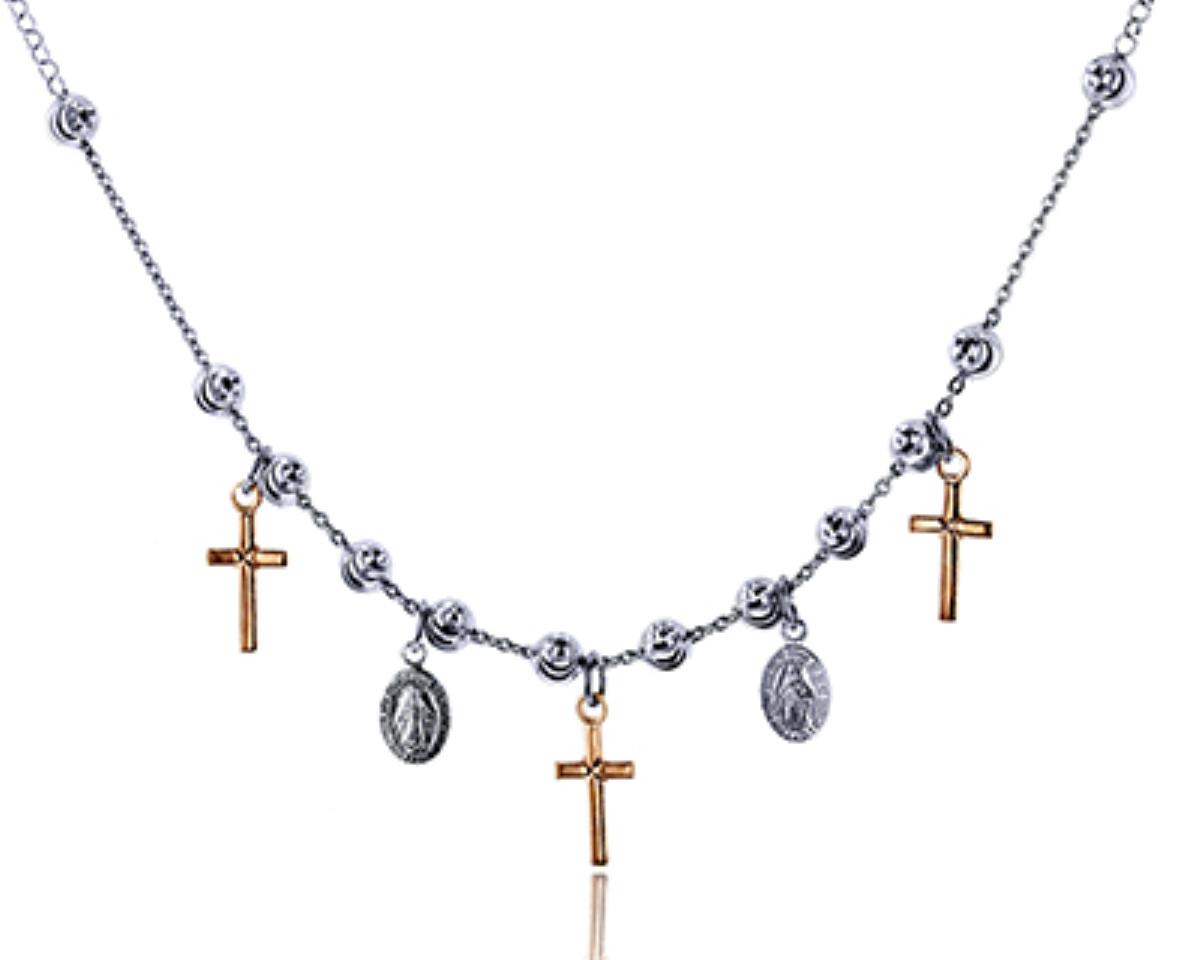 Sterling Silver Two-Tone Virgin Mary Cross 18" Necklace