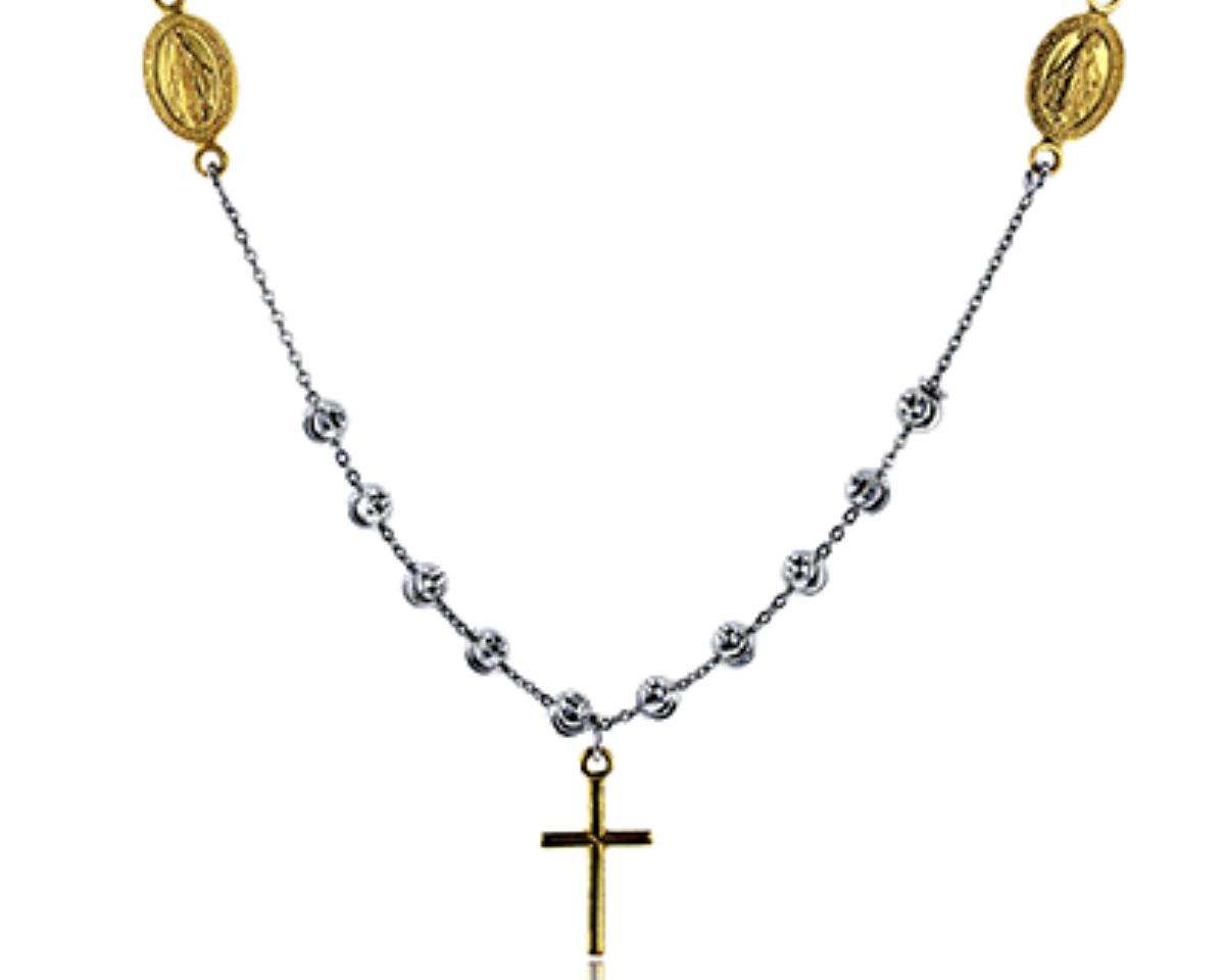 Sterling Silver Two-Tone Virgin Mary Cross 18" Necklace