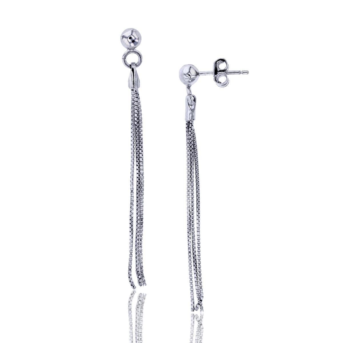Sterling Silver Rhodium Polished Box Multistrand Dangling Earring