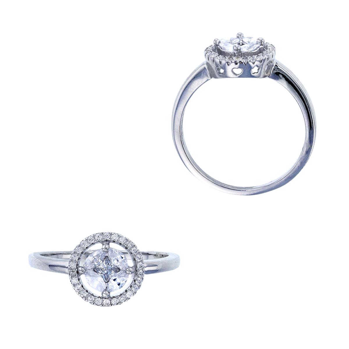 Sterling Silver Rhodium 2.50mm Round CZ Halo Engagement Ring