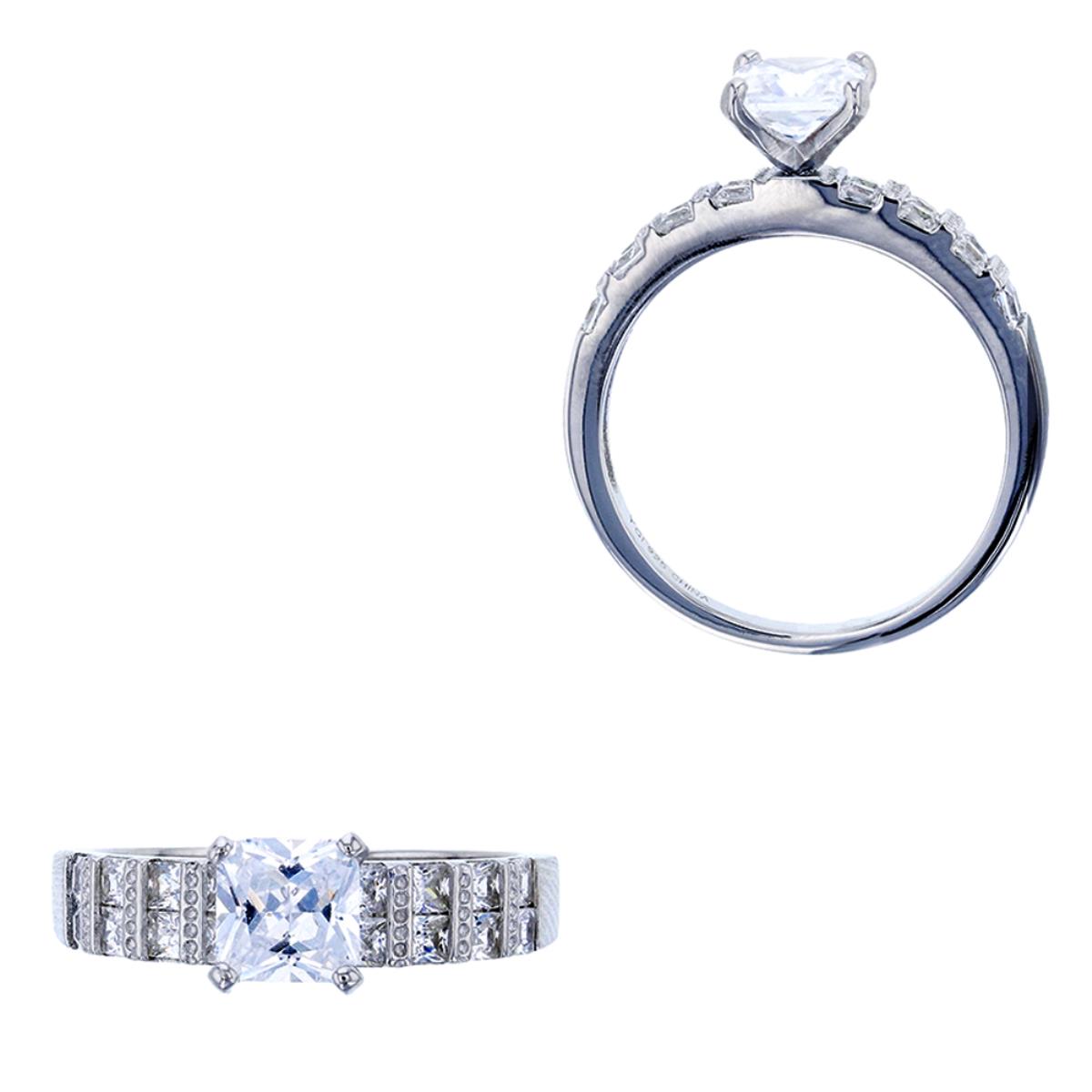 Sterling Silver Rhodium 6mm Princess CZ Engagement Ring