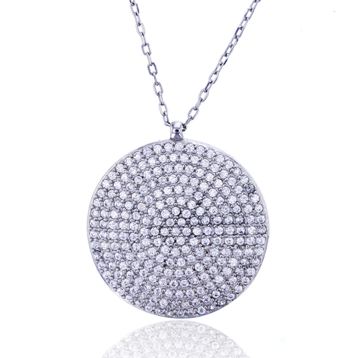 Sterling Silver Rhodium Micropave Round CZ 2+17" Circle Necklace