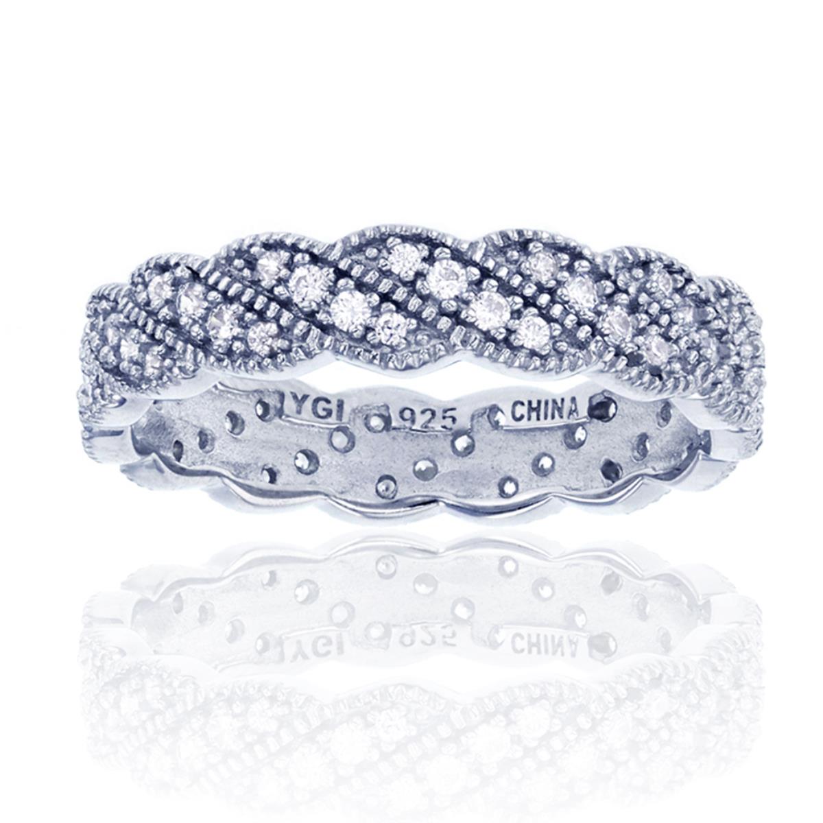 Sterling Silver Rhodium Micropave Round CZ Eternity Ring