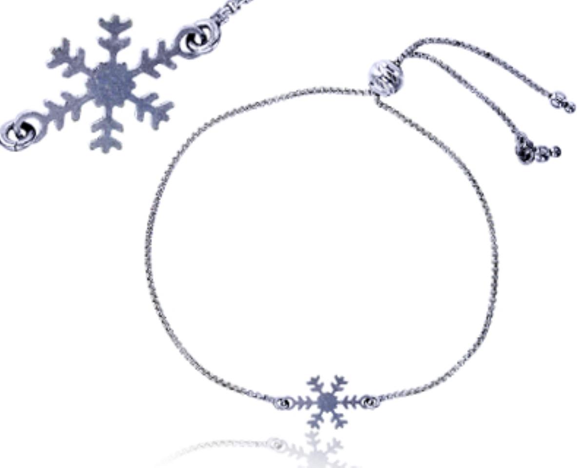 Sterling Silver Rhodium Snowflake 9.25" Adjustable Bracelet