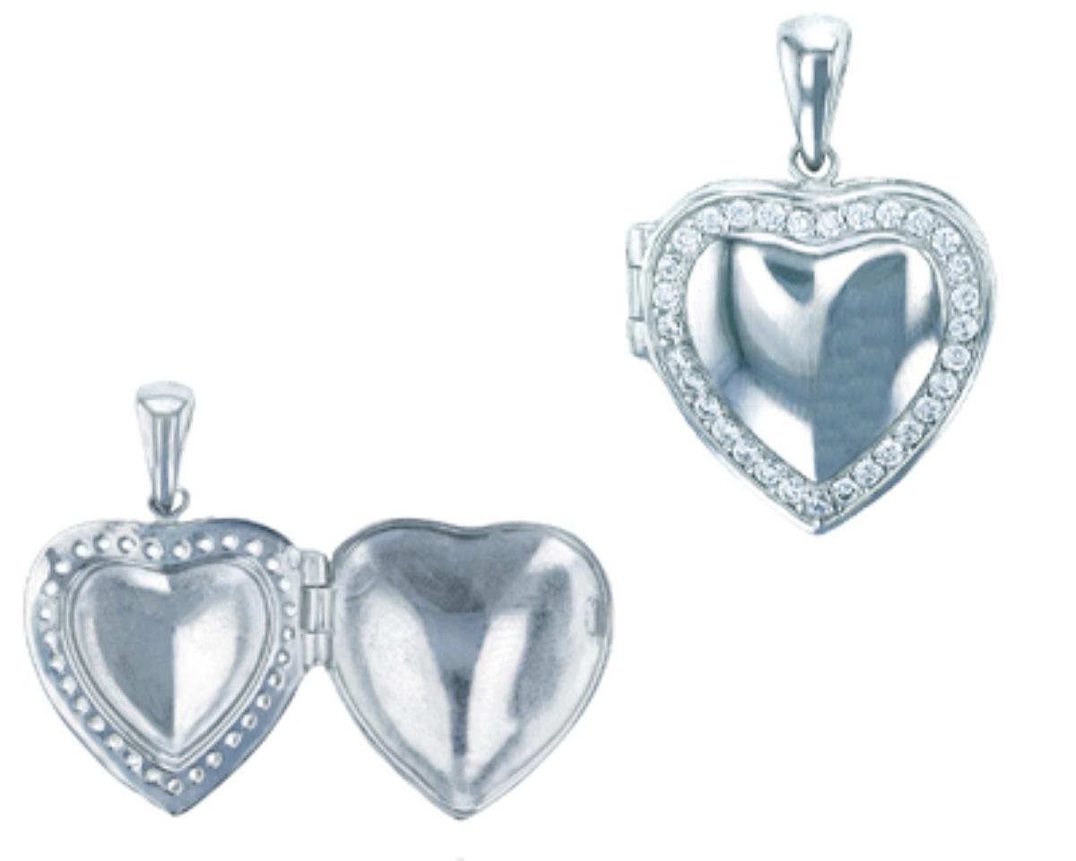 Sterling Silver Rhodium High Polished Round CZ Heart Dangling Pendant