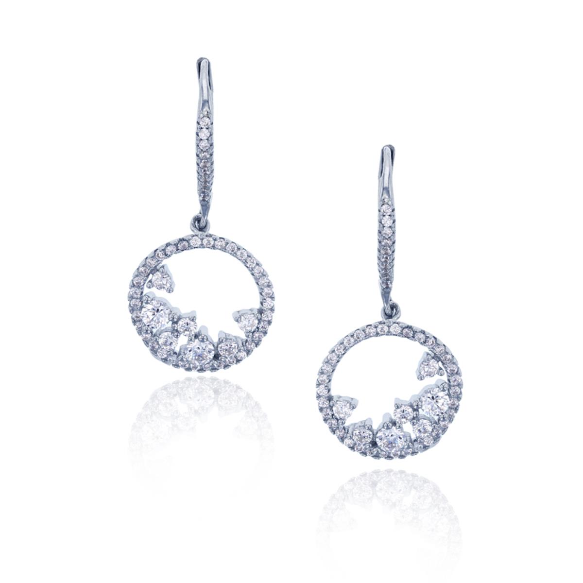 Sterling Silver Rhodium Round CZ Open Circle Leverback Earring