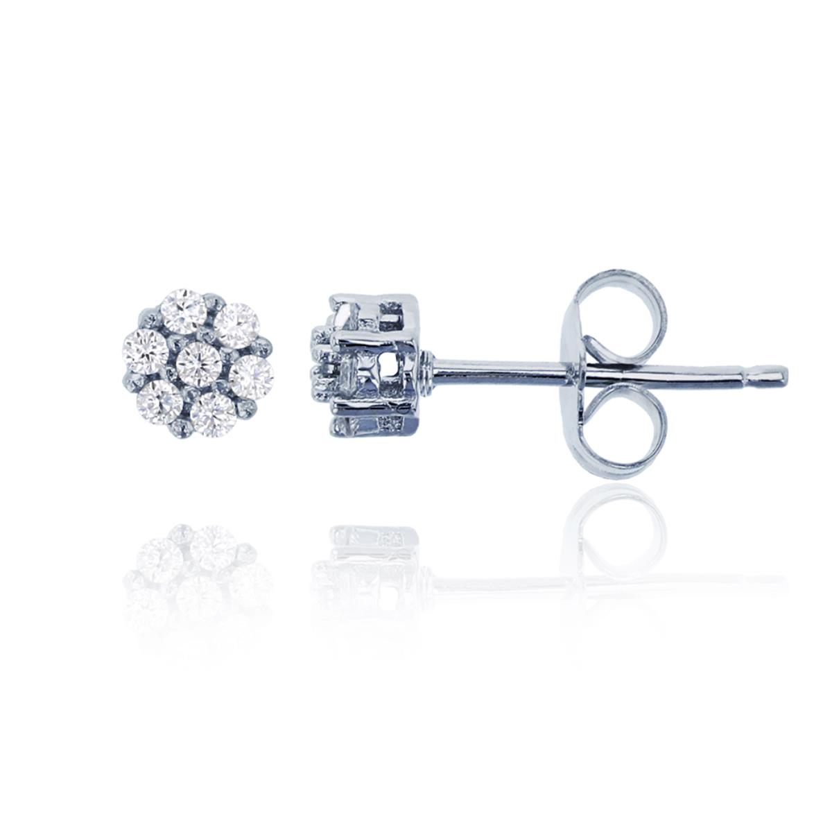 Sterling Silver Rhodium 1.5mm Round CZ Halo Stud Earring
