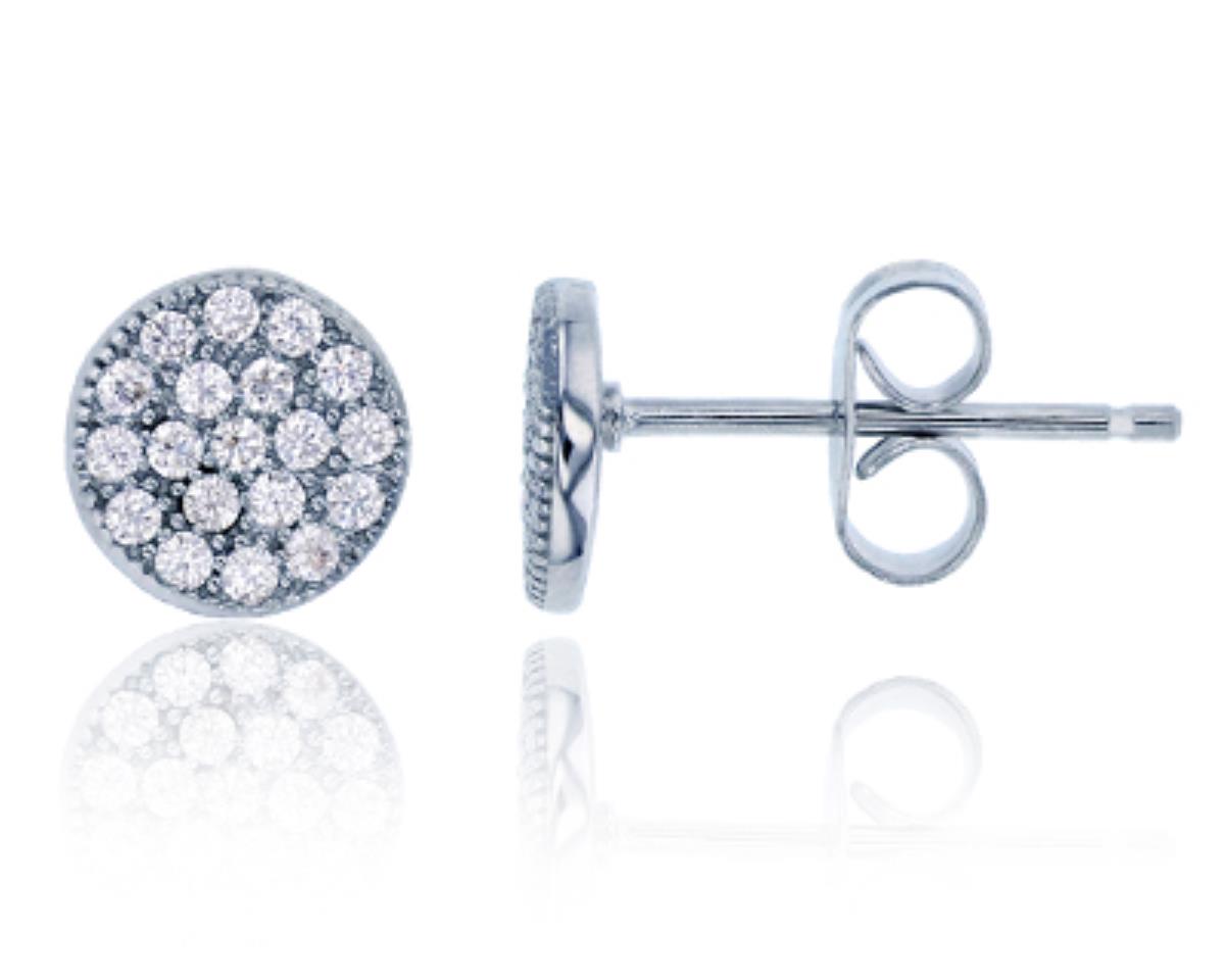 Sterling Silver Rhodium Micropave Round CZ Stud Earring