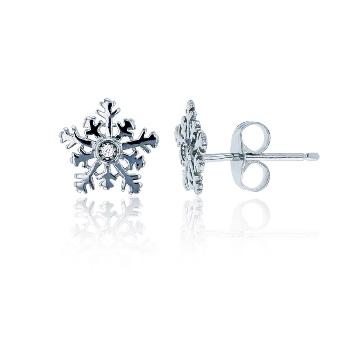 Sterling Silver Rhodium 1.2mm Round CZ Snowflake Stud Earring