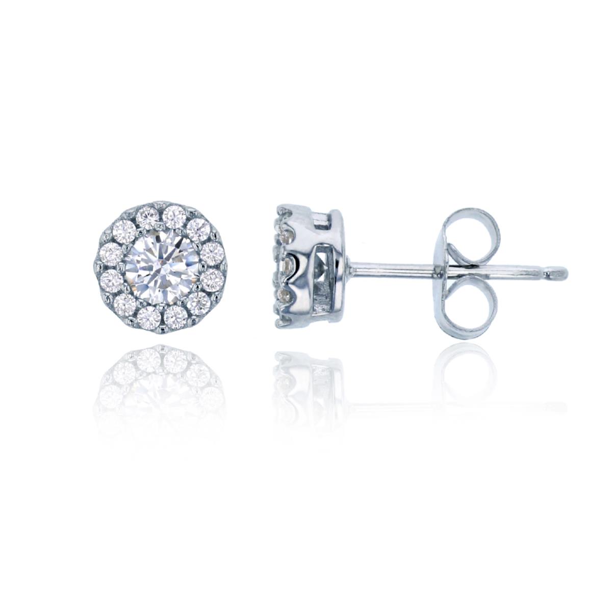 Sterling Silver Rhodium 4mm Round CZ Halo Stud Earring