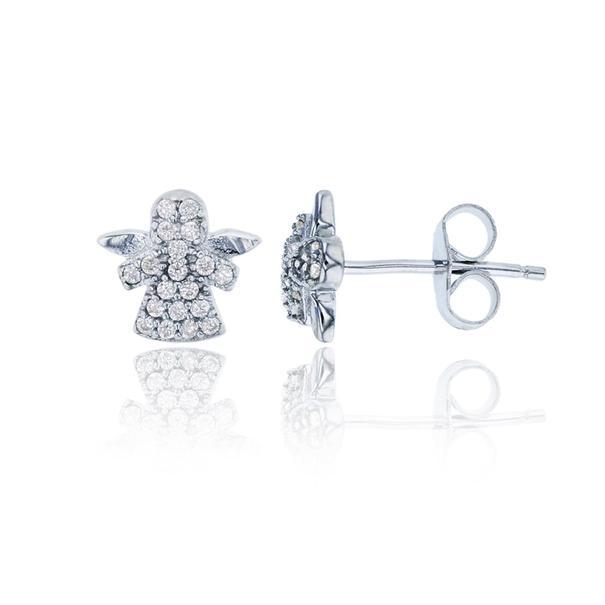 Sterling Silver Rhodium Micropave Round CZ Angel Stud Earring