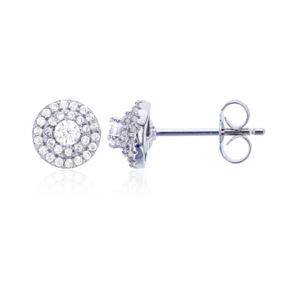 Sterling Silver Rhodium 2.75mm Round CZ Halo Stud Earring