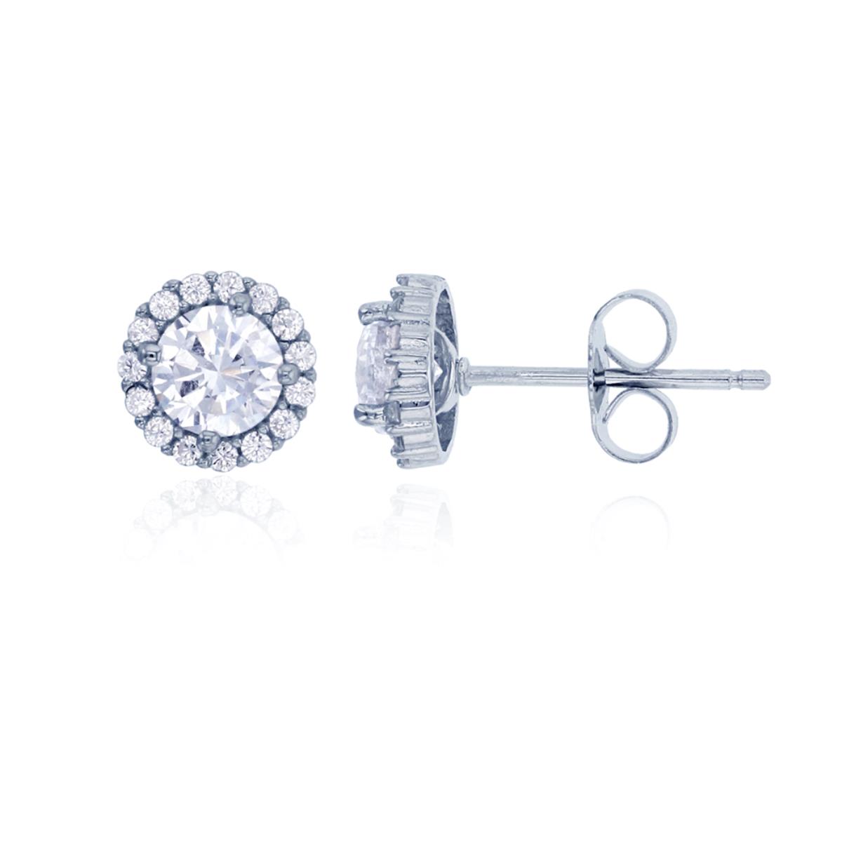 Sterling Silver Rhodium 5mm Round CZ Halo Stud Earring