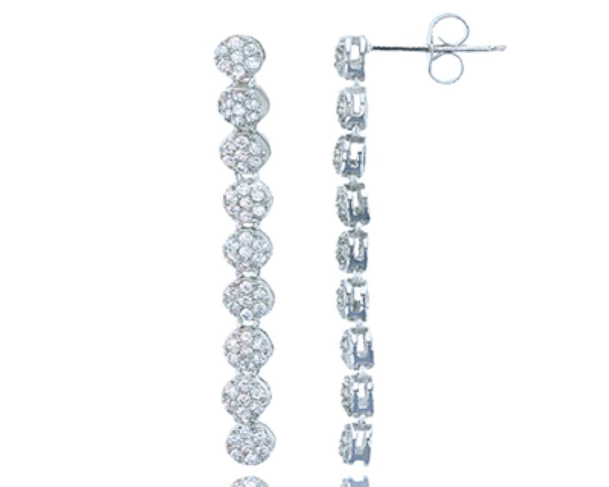 Sterling Silver Rhodium Pave Linear Dangling Earring