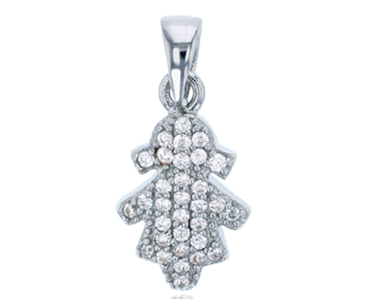 Sterling Silver Rhodium Micropave Little Girl Dangling Pendant