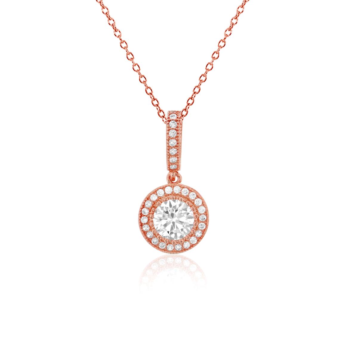 Sterling Silver Rose Pave Round Halo 18" Necklace