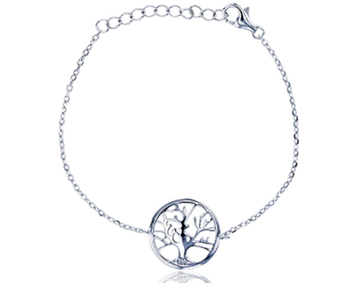 Sterling Silver Rhodium Polished Tree Of Life 7" Bracelet