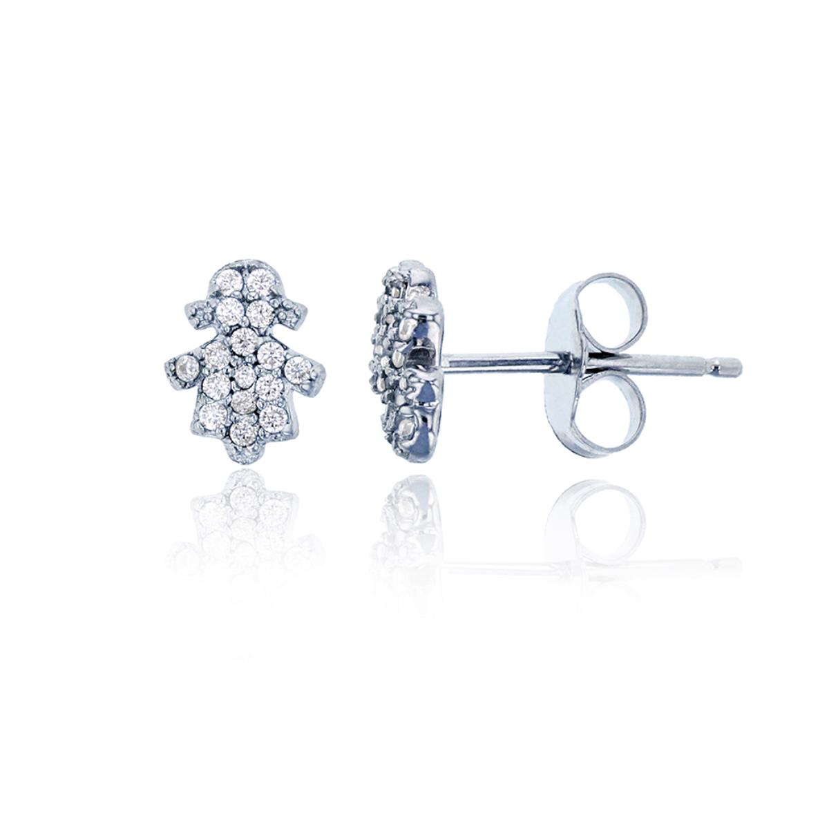 Sterling Silver Rhodium Micropave Little Girl Stud Earring