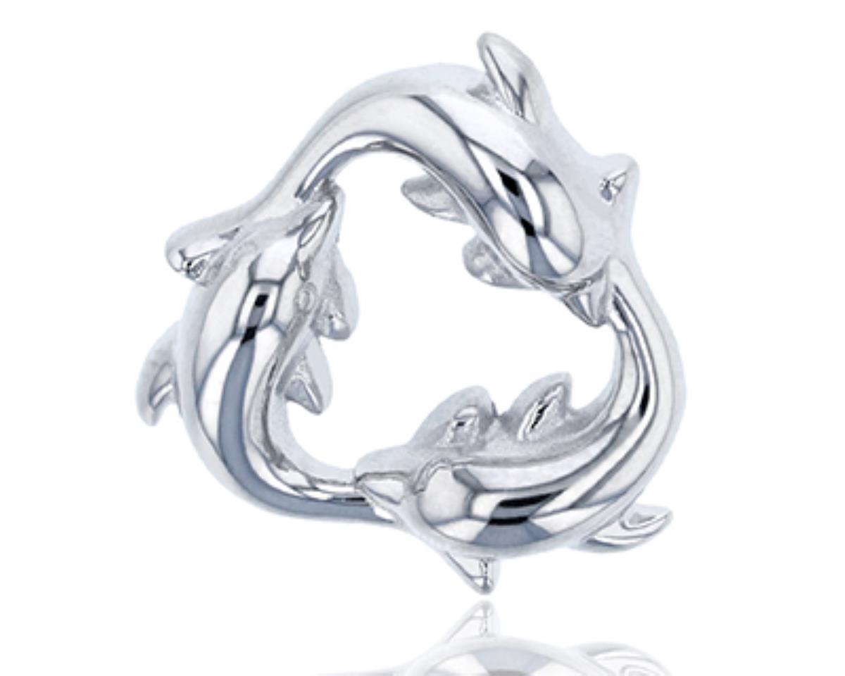 Sterling Silver Rhodium Triple Dolphin Pendant